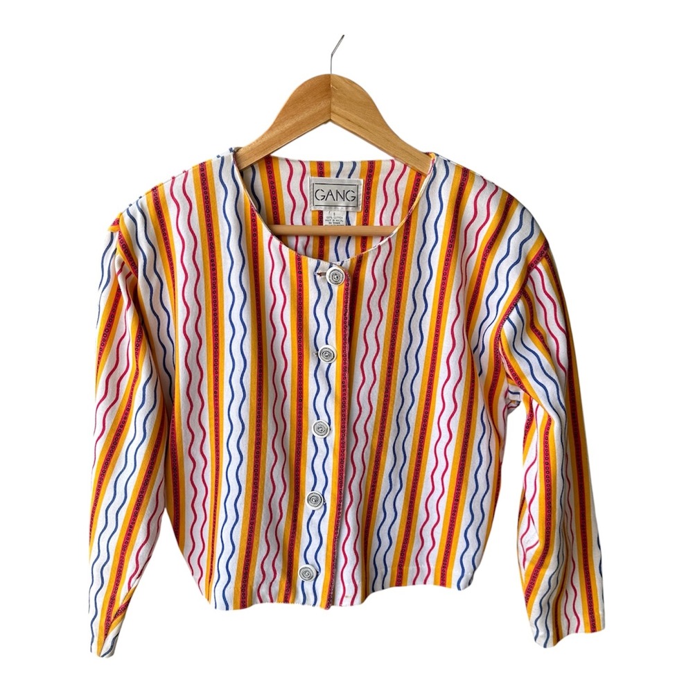 Gang Vintage Cardigan Sweater Jacket Striped Cotton Button Front Retro Small